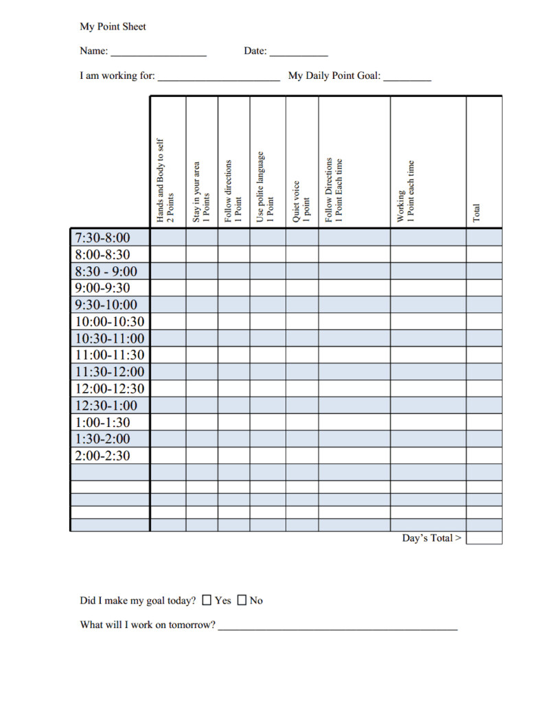 Behavior Chart With Goal doc ABA Behavior Pinterest Behaviour 