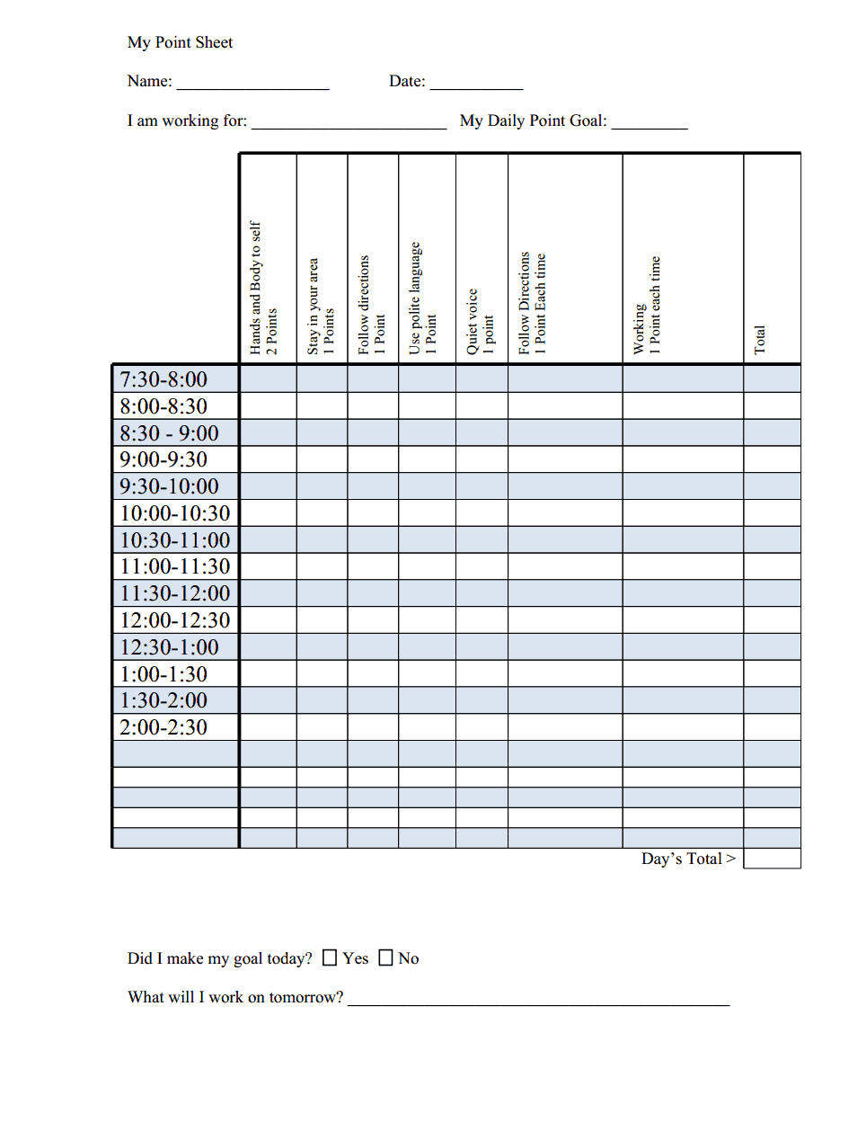 Behavior Chart With Goal doc ABA Behavior Pinterest Behaviour