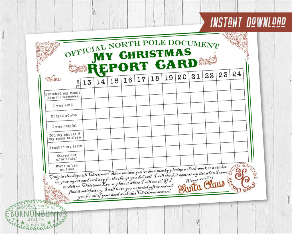 Christmas Report Card Digital Download Child s Report