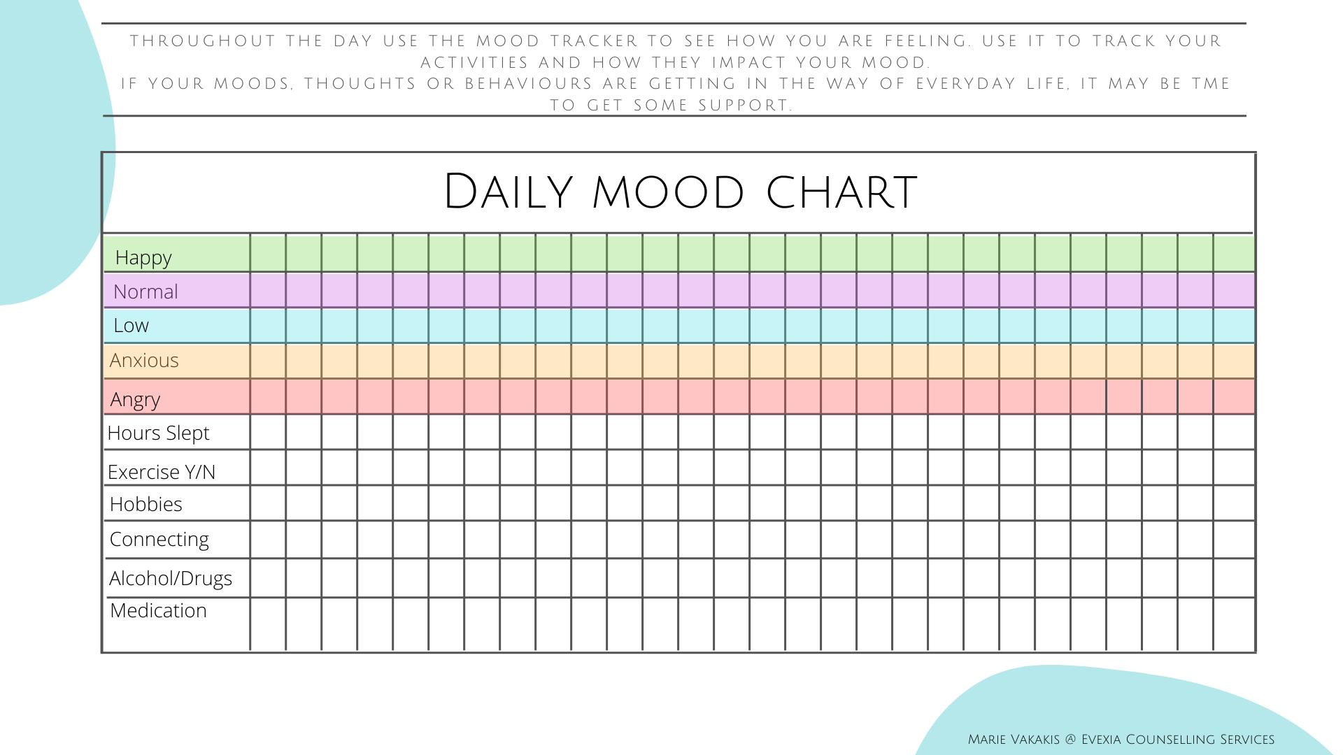 Daily Mood Chart Daily Mood Behavior Tracking Feelings