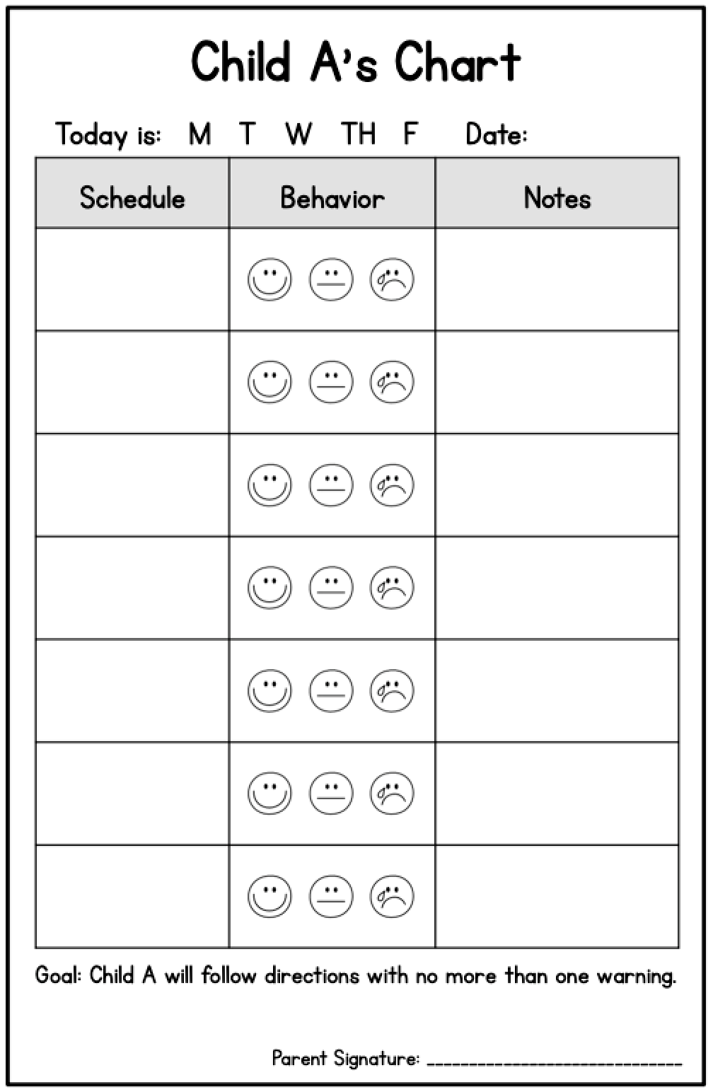 Editable Daily Behavior Chart Template