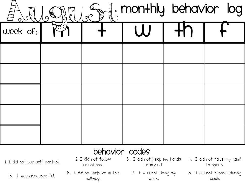 Monthly Behavior Logs W Behavior Codes For Much Quicker School home