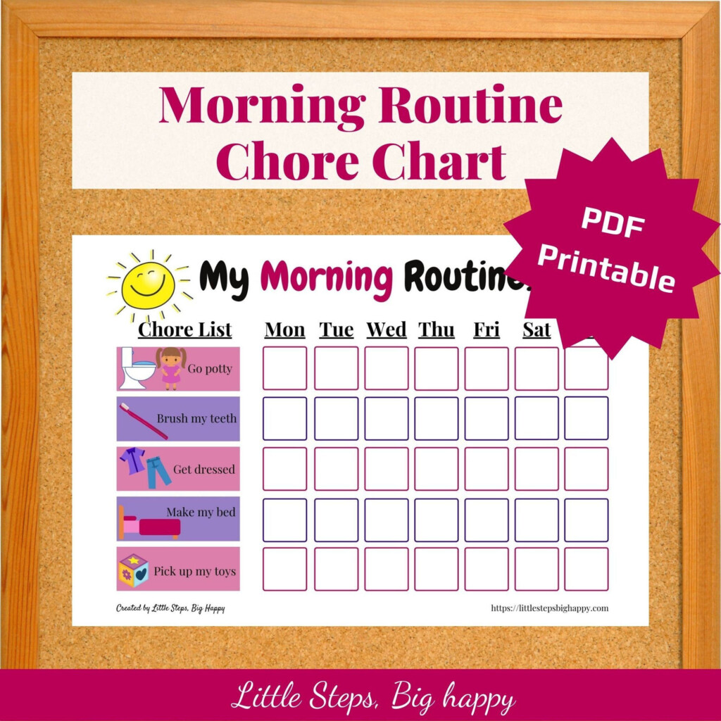 Printable Morning Routine Chart For Kids Chore List With Pictures 