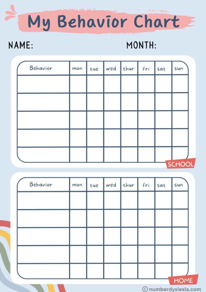 Printable Preschool Behavior Chart Template PDF Included Number 